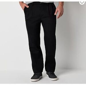 St‎ Johns Bay Mens Black Worry Free Relaxed Fit Pleated Dress Pants 44x30